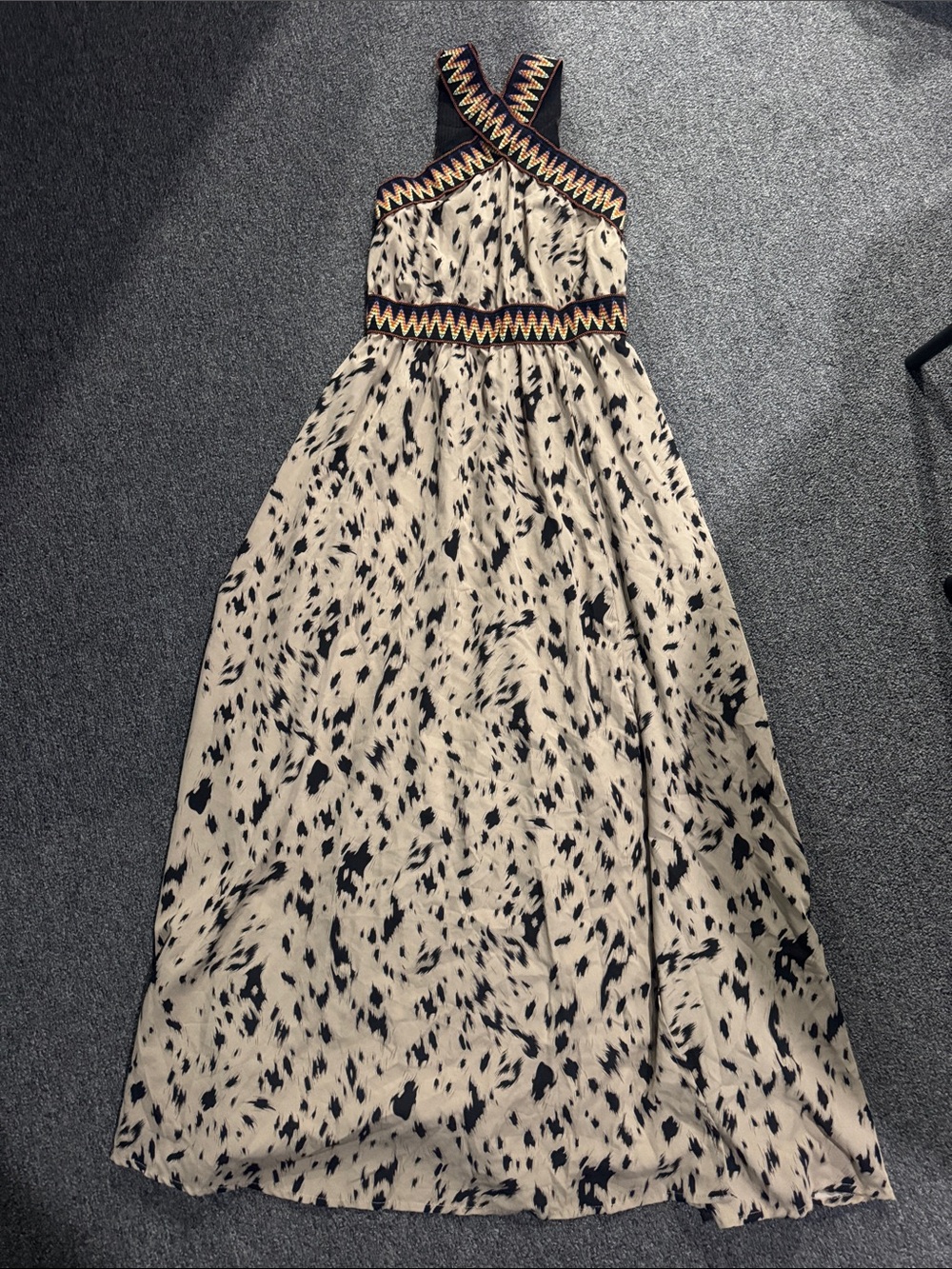 SHEIN Black & Cream Printed Maxi Dress with Zigzag Trim size medium